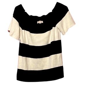 LOFT Black and White Striped Short Sleeve Tee